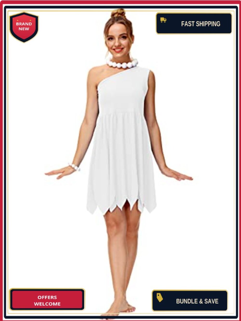 One Shoulder Jagged Hem Mini Costume Dress Halter Tie Back